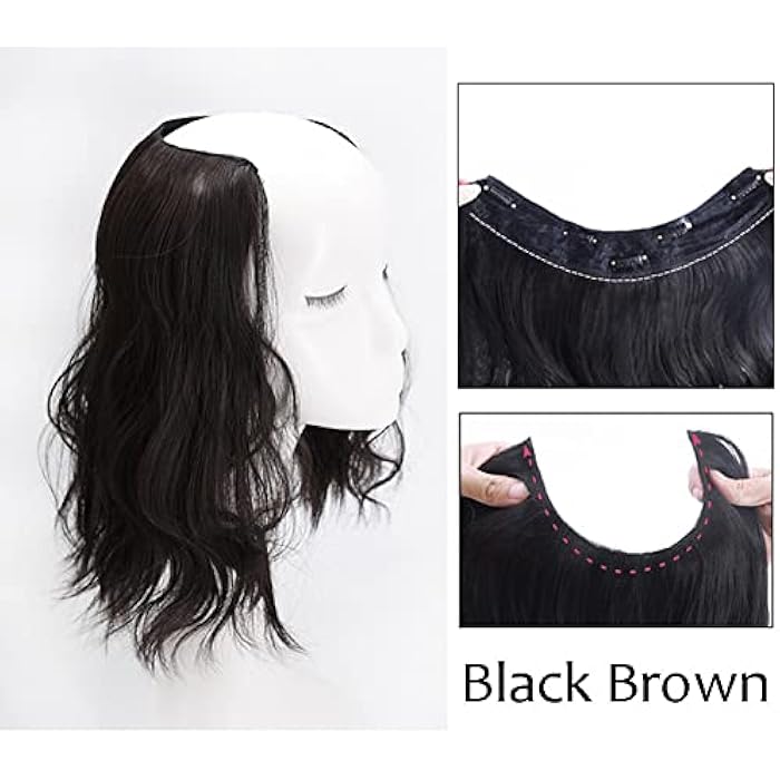 LesafeV Medium Length 12 Wavy U-Shape Part Half Wig One Piece Clip in Hair Extension Black Brown - Image 2
